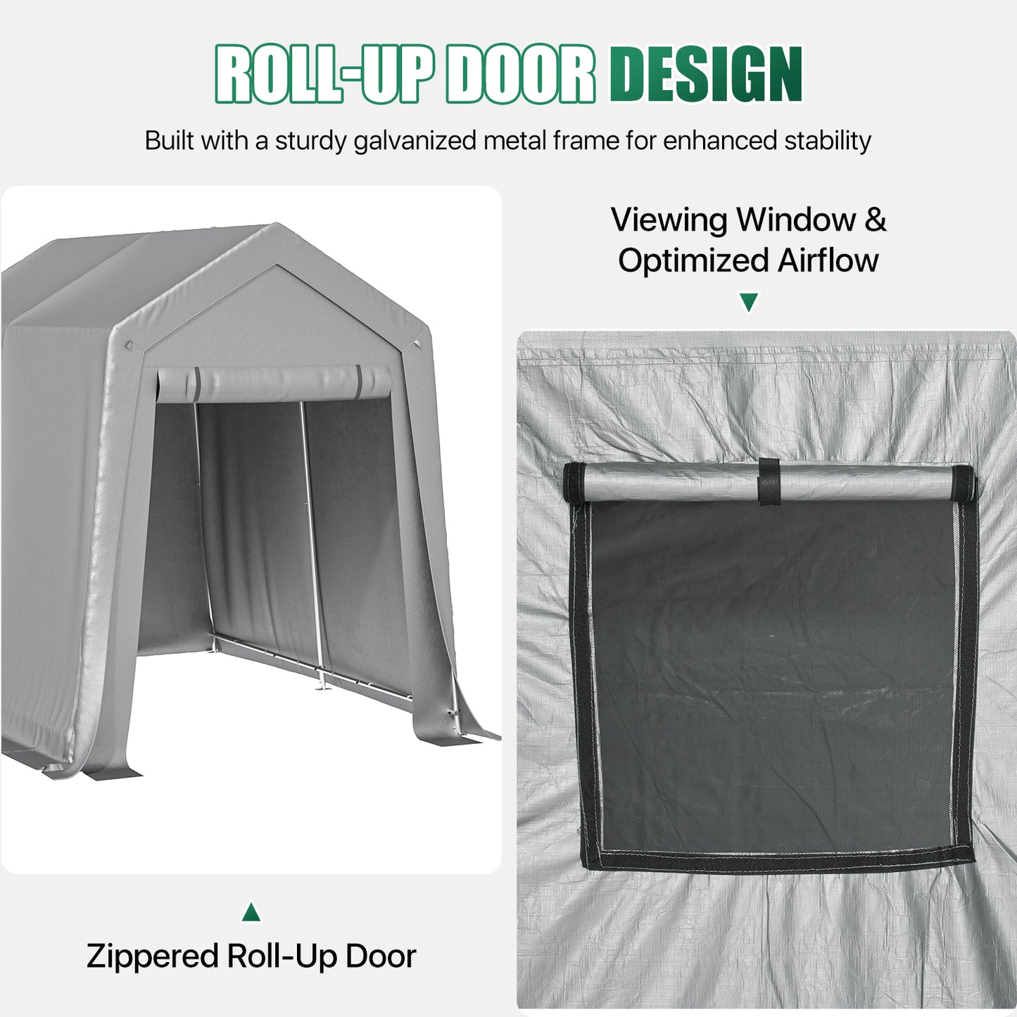 Clouddwell 6x8 FT Outdoor Portable Storage Shed Tent with Roll-Up Mesh Windows & Reinforced Frame, Motorcycle Storage Shed for Patio Furniture & Equipment Storage, Dark Gray