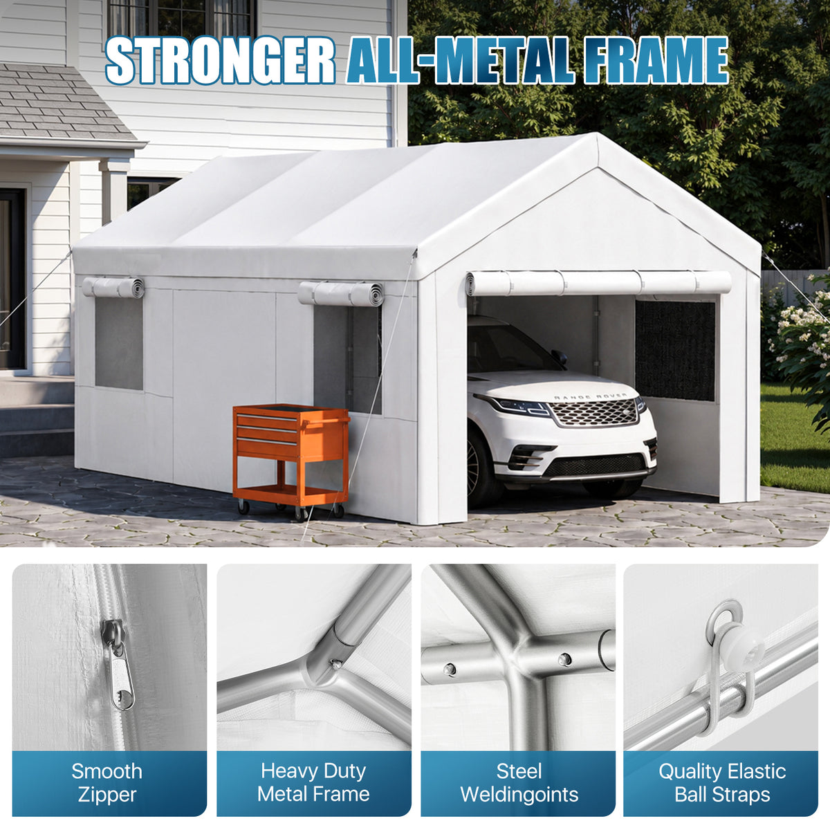 Dateyes 10x20ft Heavy Duty Carport Canopy, Portable Garage Car Canopy with Removable Sidewalls, Car Shelter for Cars, Boats, and Tools Storage, White