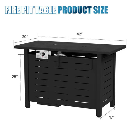 LazySunsets 42" Outdoor Propane Fire Pit Table, 50000 BTU Auto Start Steel Fire Table, 2-in-1 with Removable Tabletop & All-Weather Waterproof Cover for Garden Backyard Patio, Black