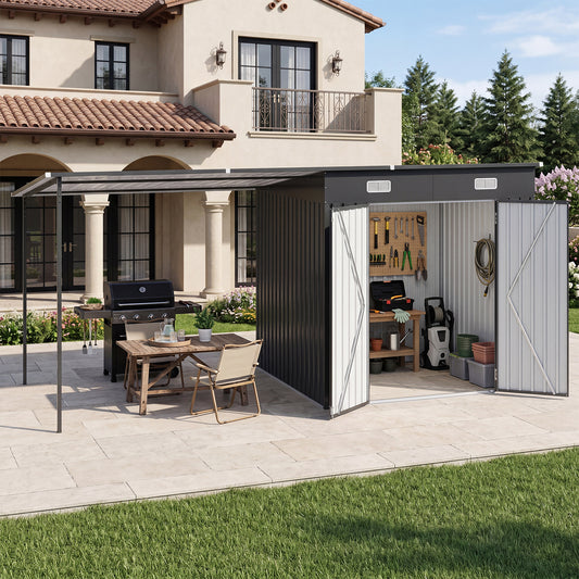 Clouddwell Metal Storage Shed with Hardtop Pergola 14x6 ft 2-in-1, 84 Sq. Ft Outdoor Tool Shed for Backyard