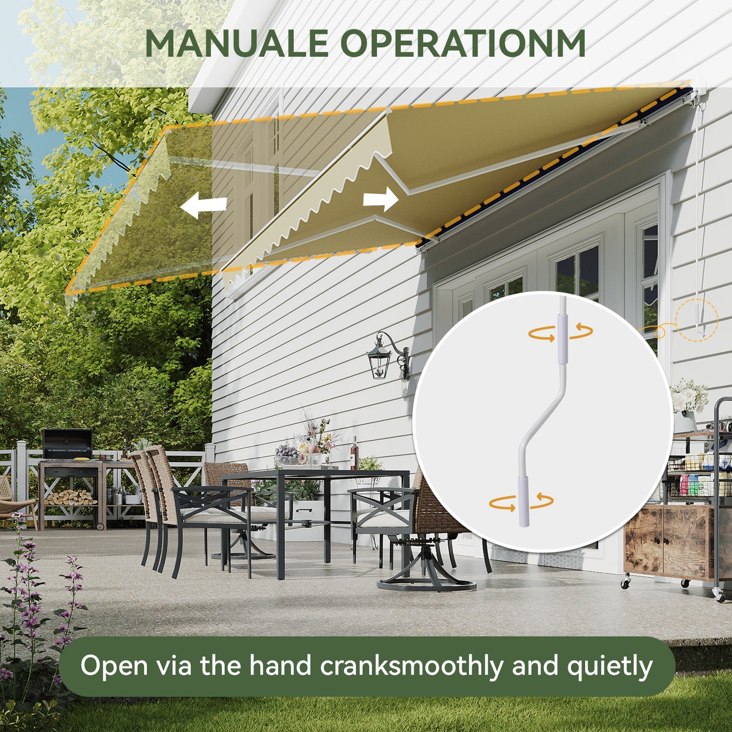 Aoxun Manual Retractable Awning 12x10 FT, Outdoor Patio Sun Shade Canopy with Crank Handle, Waterproof PA Coated Polyester Fabric for Backyard, Deck & Window, Beige