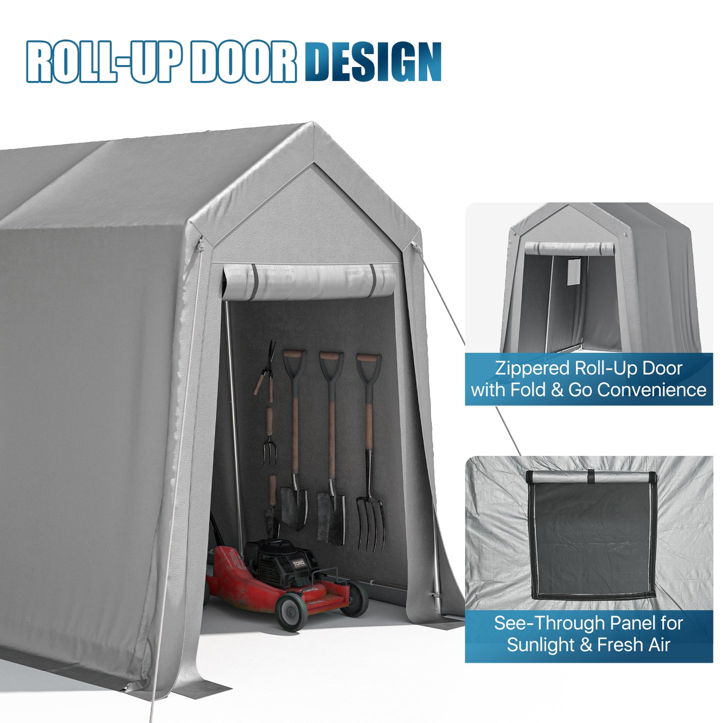 Sunmthink 6x8 FT Outdoor Carport Shed, Portable Storage Sheds with Roll-Up Door & Window, Waterproof Storage Tent with Galvanized Steel Frame & Durable Tarp Cover for Bike, Motorcycle, Lawn Equipment
