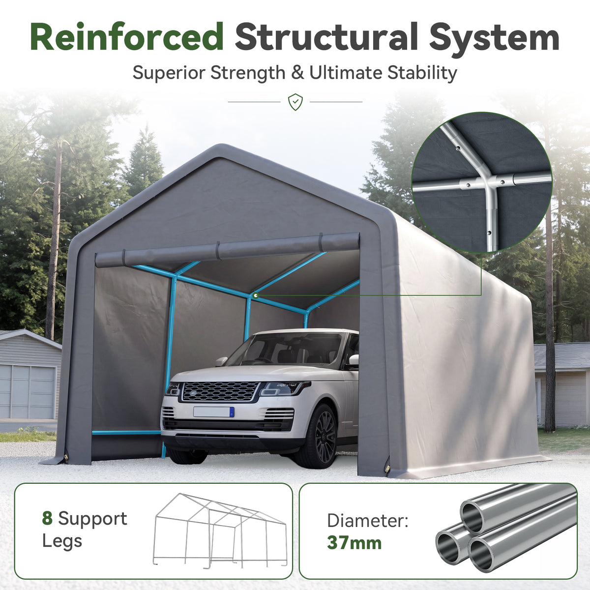 Aoxun 13x20 FT Carport Shed, Portable Storage Shed with Roll-Up Door & Window, Waterproof Storage Tent With Galvanized Steel Frame for Cars, Boats, Trucks and Tools Storage