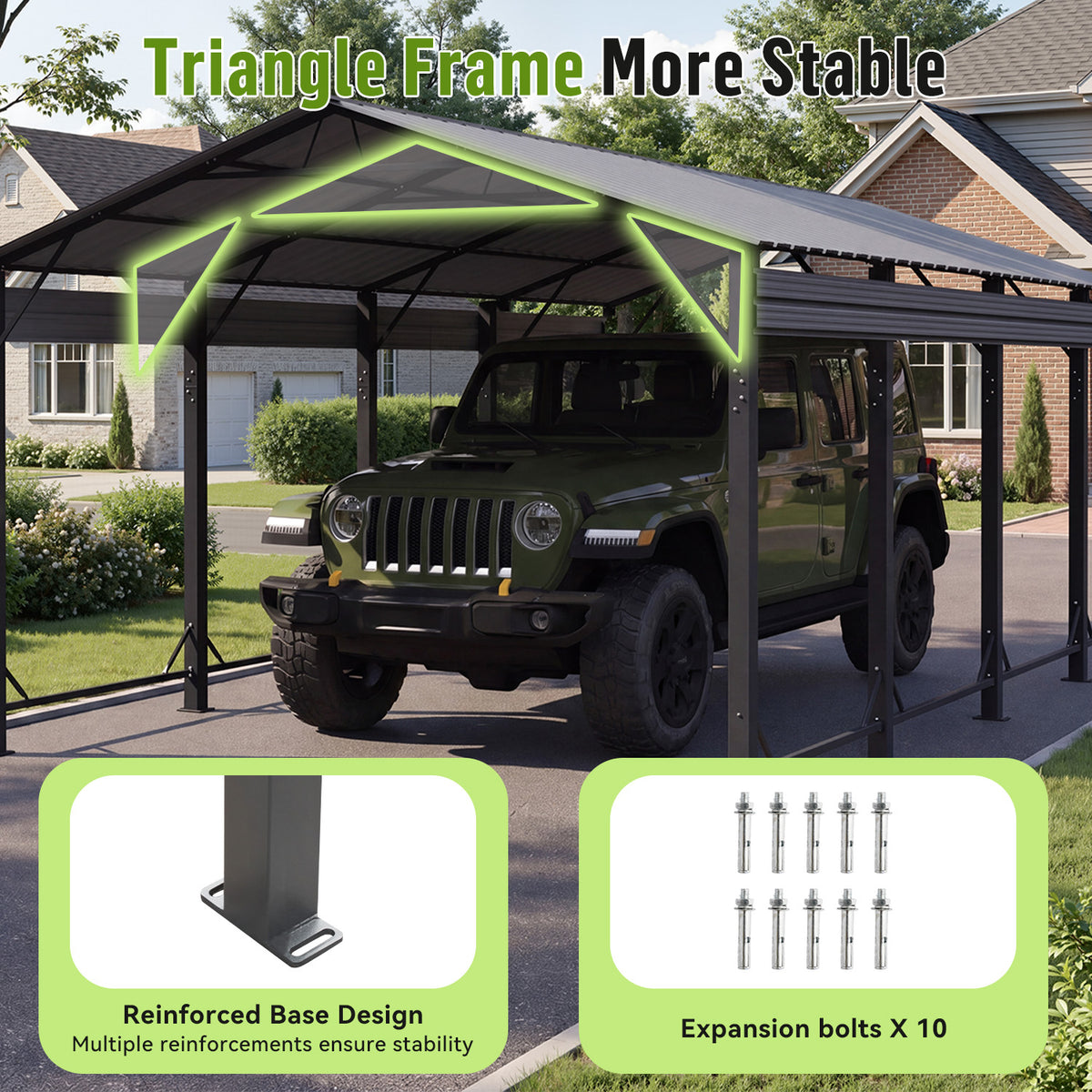 Dateyes 12x20 FT Heavy Duty Metal Carport Canopy, Reinforced Frame & Stable Base Outdoor Shelter, Multi-Purpose Car Canopy for Cars, Trucks, Boats & Backyard Party Events