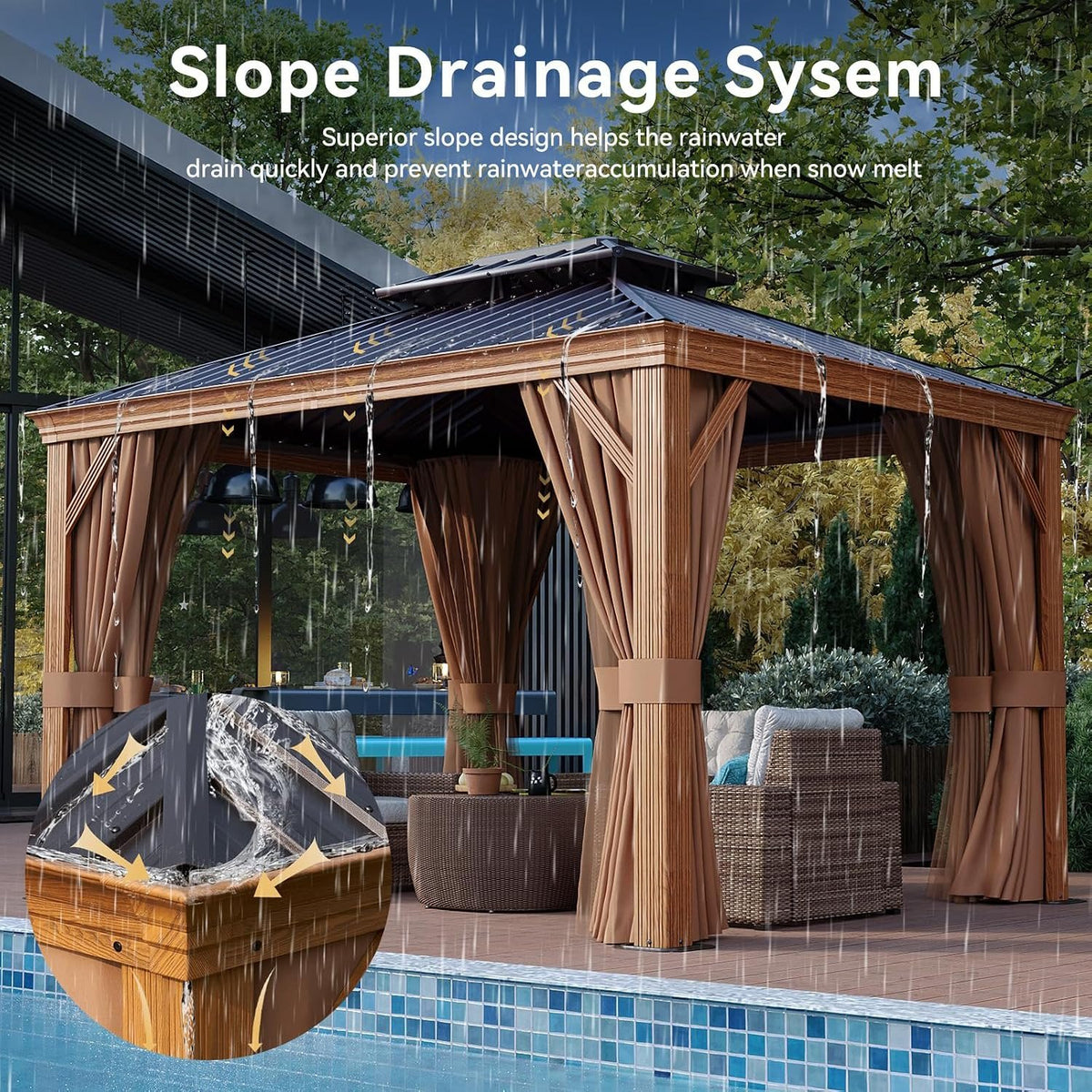 Clouddwell 12' x 16' Hardtop Gazebo, Aluminum Outdoor Gazebo with Galvanized Steel Double Roof, Hidden Gutter System, Privacy Curtains & Mosquito Netting