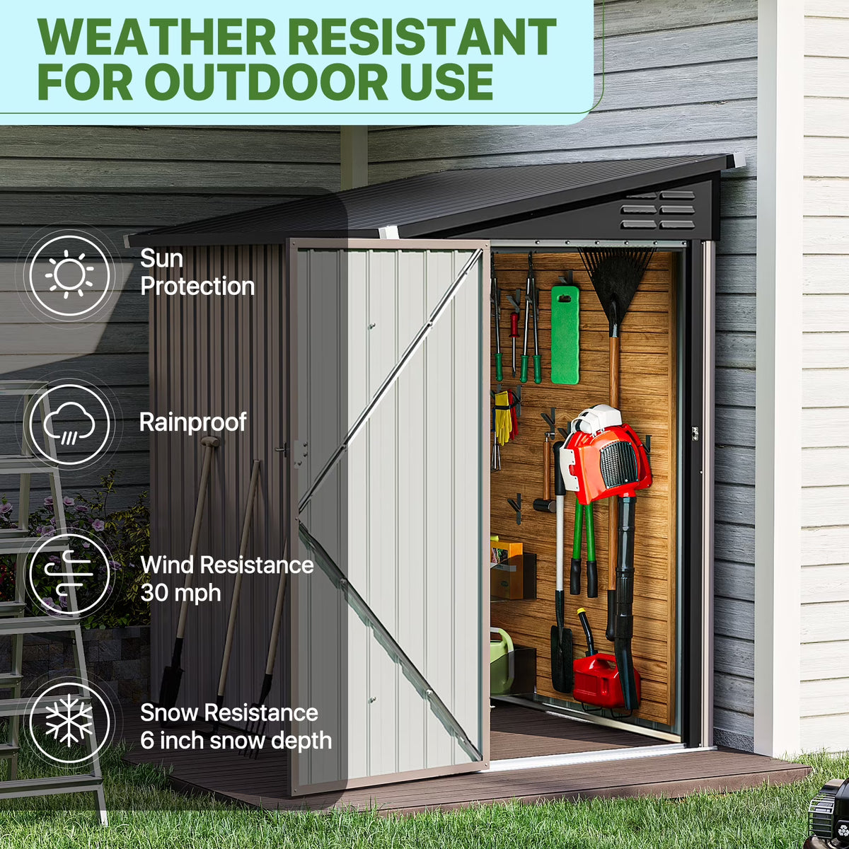 LazySunsets 6 x 4 ft Lean to Storage Shed, Outdoor Metal Storage Cabinet with Vent for Patio, Brown
