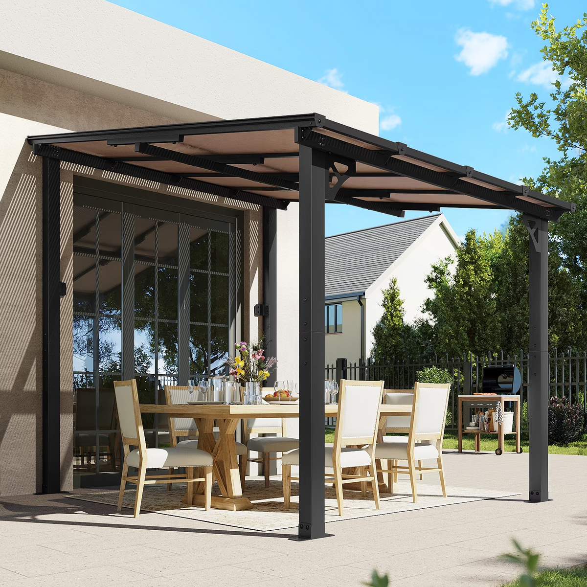Aoxun 8' x 10' Gazebo for Patio, Large Wall-Mounted Heavy Duty Awnings, Gazebo Pergola with Sloped Roof, for Backyard, Deck, Patio