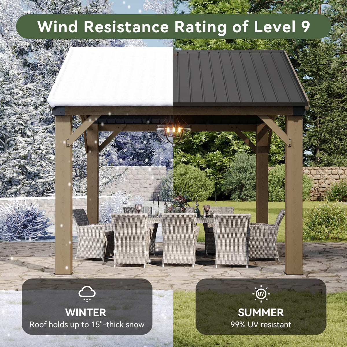 Sunmthink 12' x 20' Outdoor Wood Gazebo, Hardtop Gazebo Permanent Wooden Pavilion with Galvanized Steel Gable Roof, for Patio, Garden, Deck, Cedar Wood