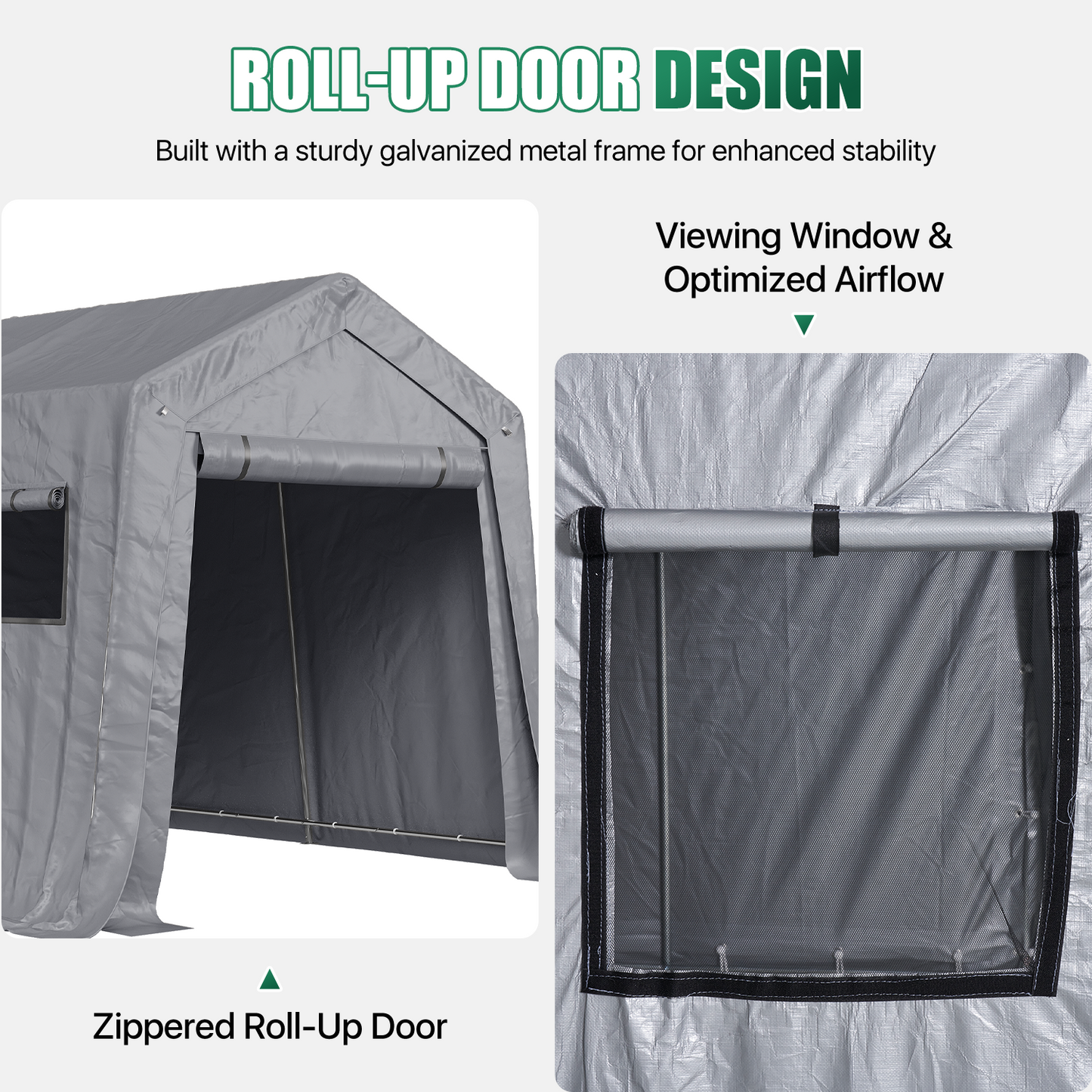 Clouddwell 10x10 FT Outdoor Carport Shed Tent with Roll-Up Mesh Windows & Reinforced Frame, Portable Storage Shed for Patio Furniture & Equipment Storage, Gray