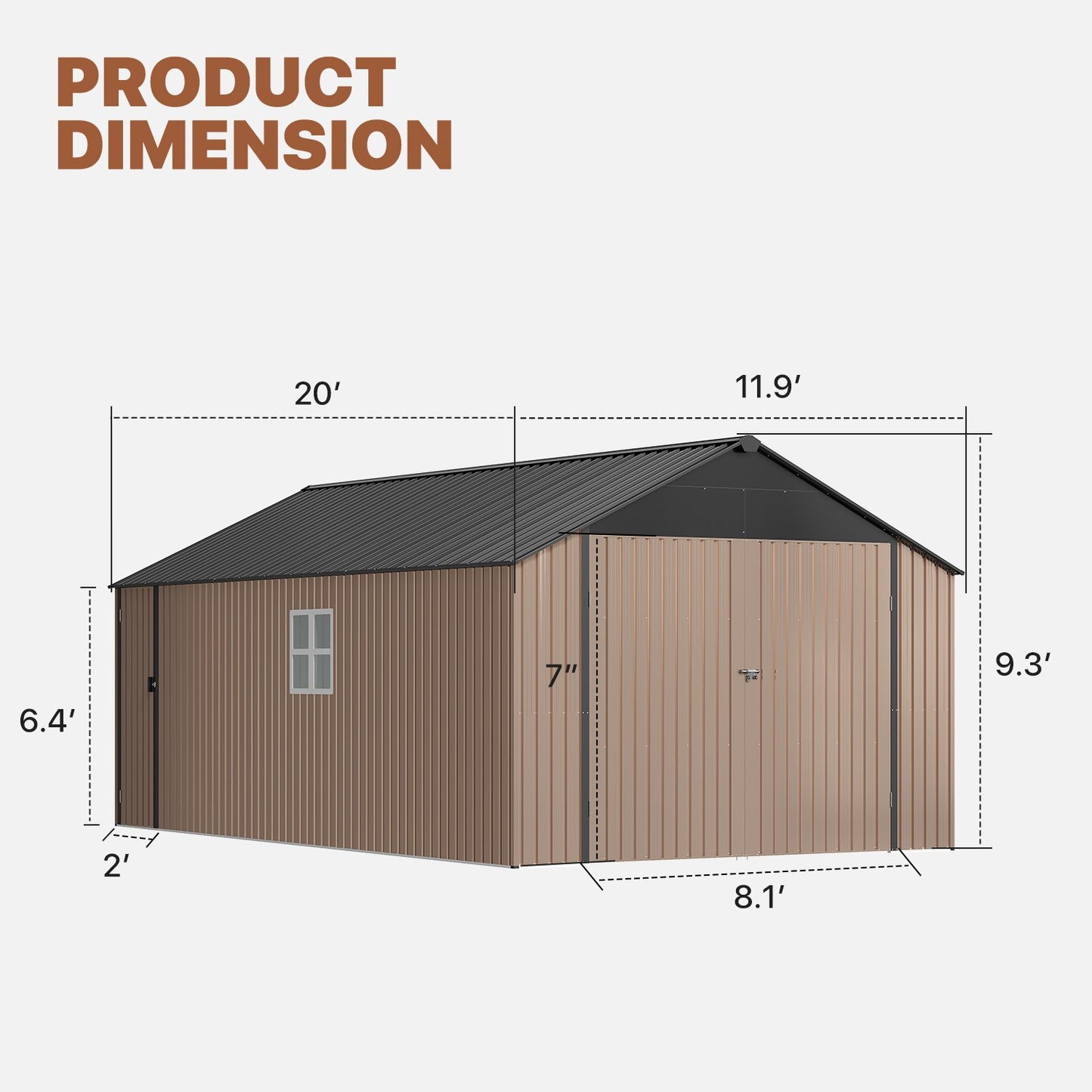 Clouddwell 12 x 20 FT Shed Outdoor Storage Shed with Double Hinged Large Door, Large Metal Storage Cabinet for Car Storage, Pool Storage, Bike Shed, Garden Tools, Patio Furniture, White
