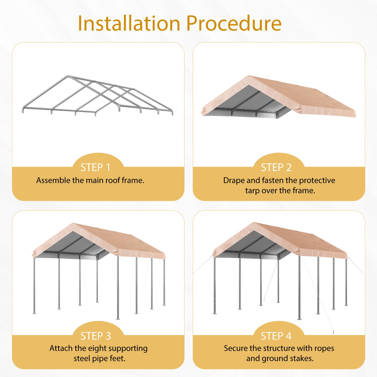 Aoxun 10x20 ft Heavy Duty Carport Canopy, Potable Car Canopy with Adjustable Height, Outdoor Carport Shelter Portable Garage with Reinforced Frame for Cars, Boats, Trucks, Khaki