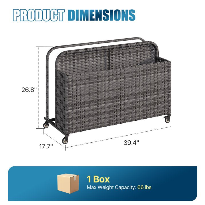 Sunmthink Outdoor Poolside Storage Cart with Wheels, 2-Tier Wicker Towel & Toy Organizer for Pool, Gray