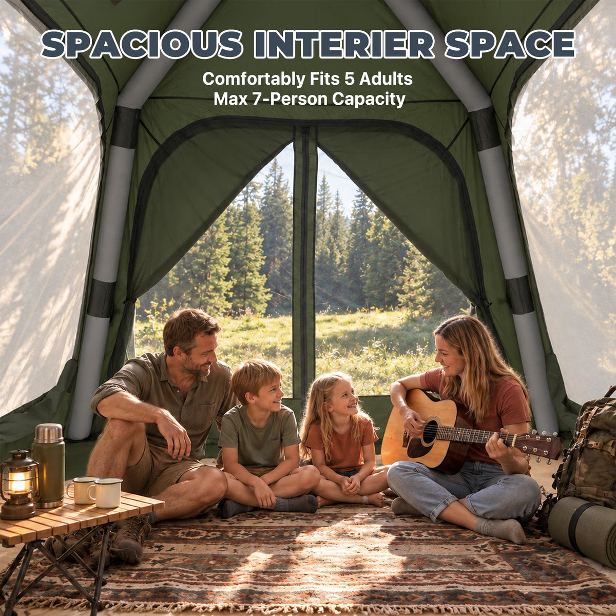 Dateyes Inflatable Camping Tent for 5-7 Person, Quick Blow-up Family Tent, Lightweight Portable Outdoor Shelter for Camping, Beach and Festivals, Green