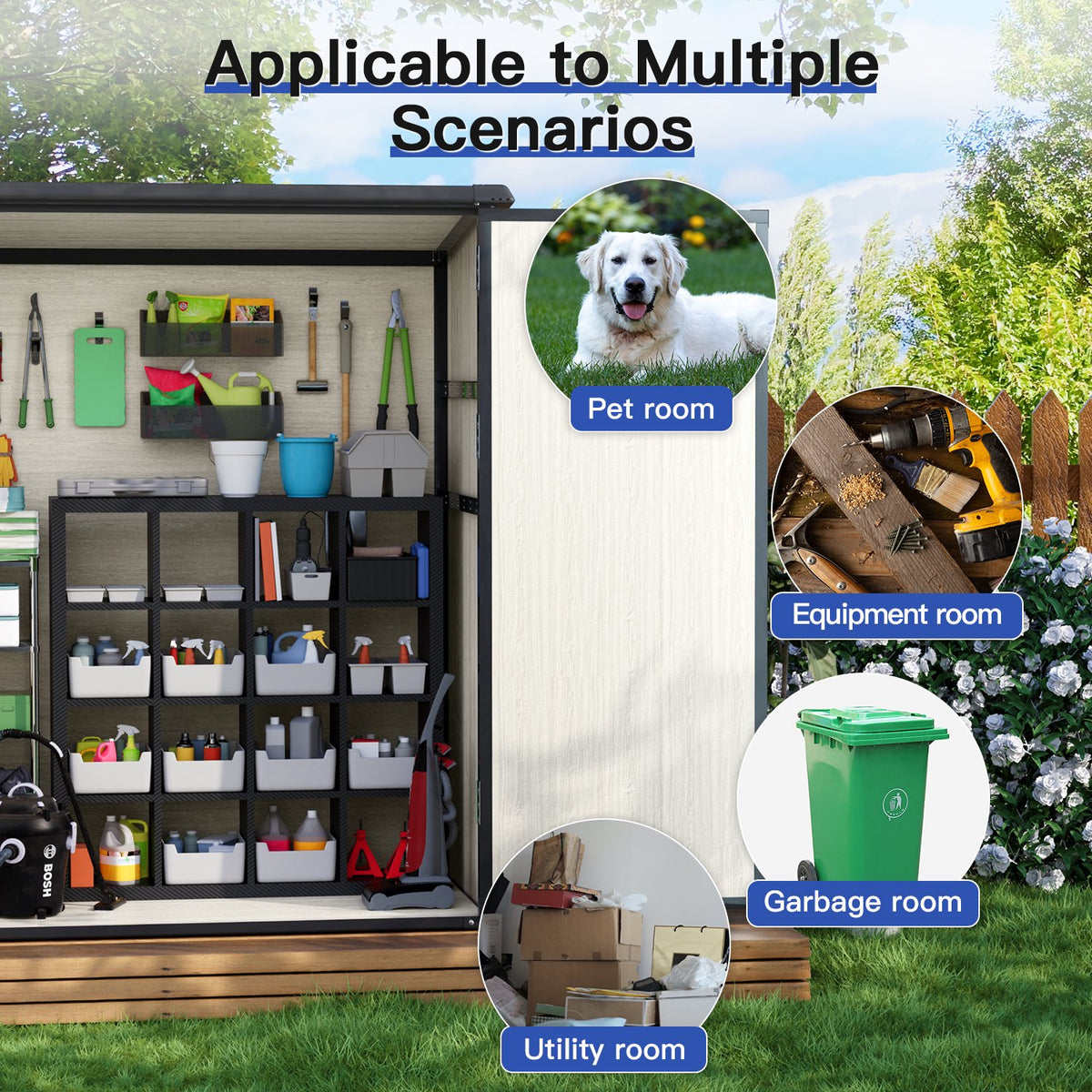 Sunmthink 5.0' X 3.1' Resin Outdoor Shed with Base Frame, Plastic Shed with Lockable Door, for Garden, Ptaio, Backyard, Beige