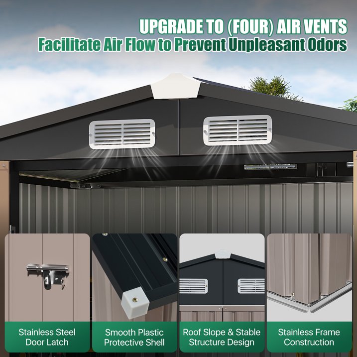 Clouddwell 12x10 ft. Metal Storage Shed, Waterproof Steel Garden Shed with Lock, Brown