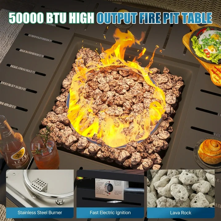 Sunmthink 28" Propane Fire Pit Table, 50,000 BTU Auto Ignition Steel Gas Fire Pit with Removable Lid & Waterproof Cover for Patio, Backyard, Black