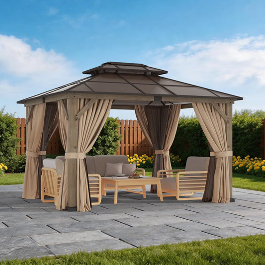 Clouddwell 20'*12' Wood Gazebo,with Double-Layer Galvanized Steel Roof,Suitable for Backyard,Desk,and Lawn