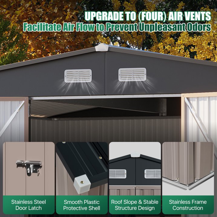 Clouddwell 14 ft. x 12 ft. Outdoor Storage Shed, 800 cu. ft. Brown Steel Utility Shed with Lockable Door for Garden