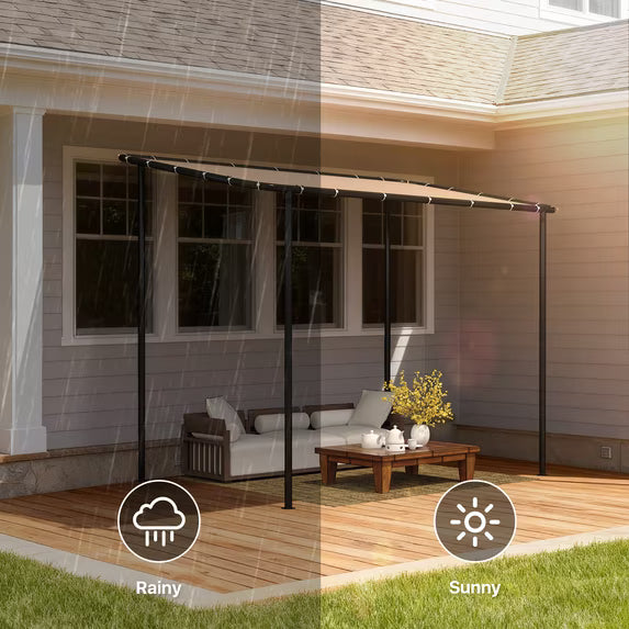 Dateyes 10'x6' Wall-Mounted Metal Gazebo , Water-Resistant Khaki Canopy with UV Protection for Patio & Garden