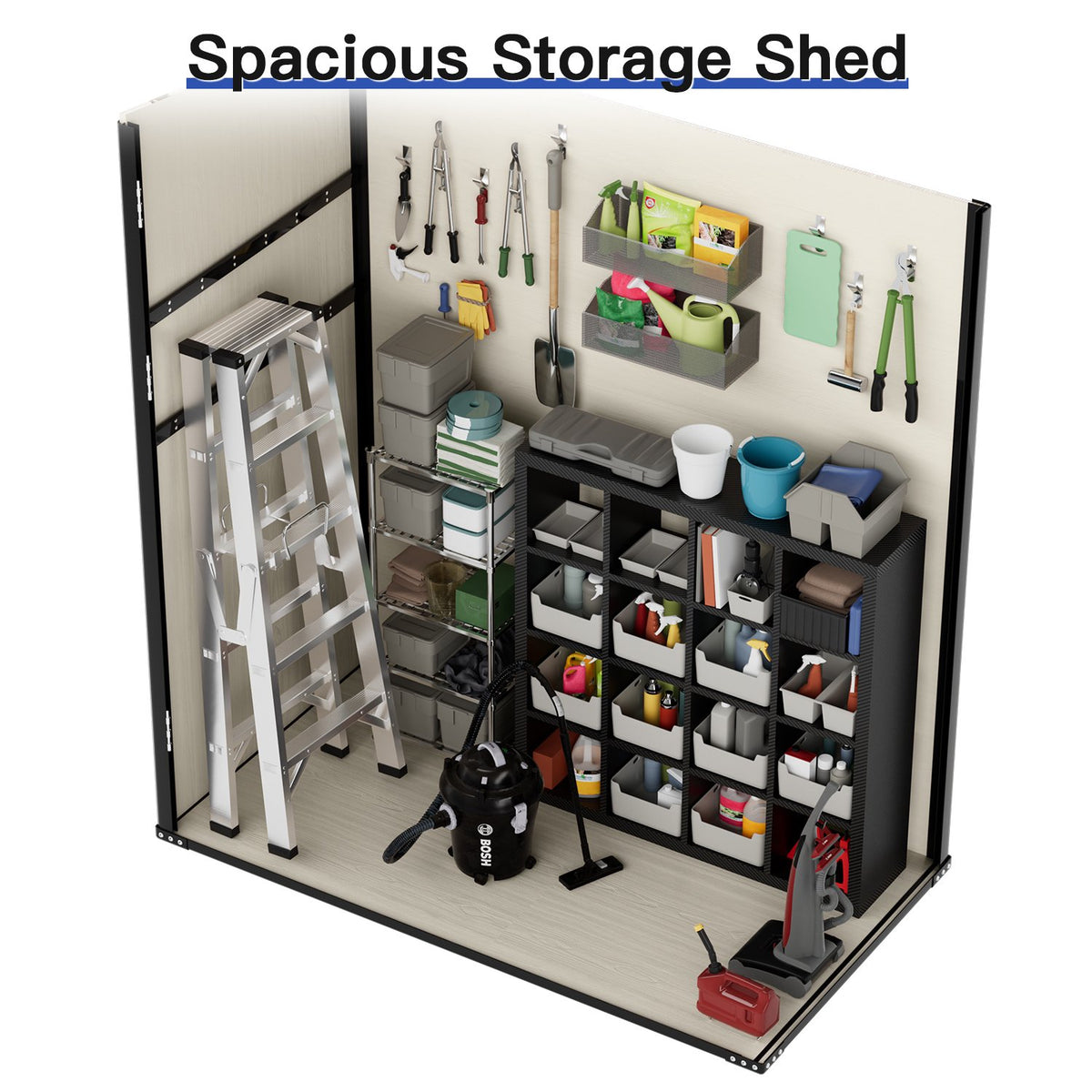 Sunmthink 5.0' X 3.1' Resin Outdoor Shed with Base Frame, Plastic Shed with Lockable Door, for Garden, Ptaio, Backyard, Beige