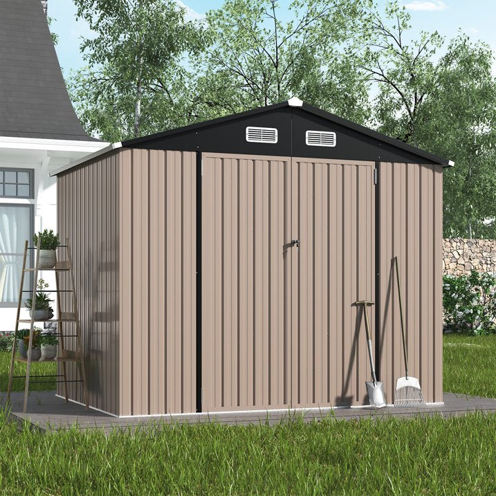 Clouddwell 7.4x5.3ft Galvanized Steel Storage Shed with Floor & Double Doors - Brown