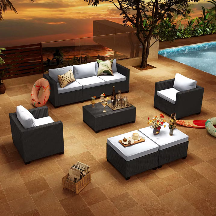 Clouddwell 7 Seats Patio Furniture Set with Storage Coffee Table, All Weather Wicker Outdoor Sectional With Thickened Cushion and Waterproof Cover, Beige