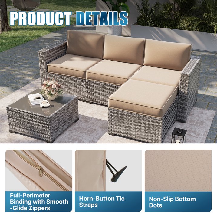 Clouddwell 7-Piece Premium Outdoor Cushion Set, High-Resilience Waterproof Cushions for 4-Seat Wicker Sectional(Off-White)