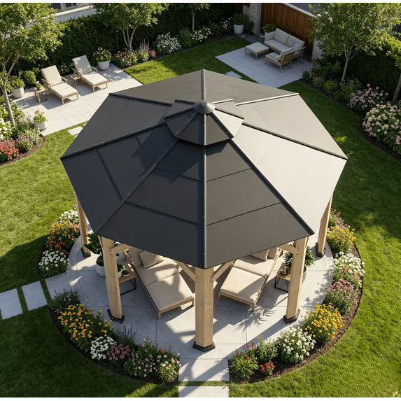 Clouddwell 13' x 13' Octagonal Wood Gazebo with Hardtop Roof, Outdoor Patio Gazebo Pavilion for Backyard, Garden, Deck & Poolside