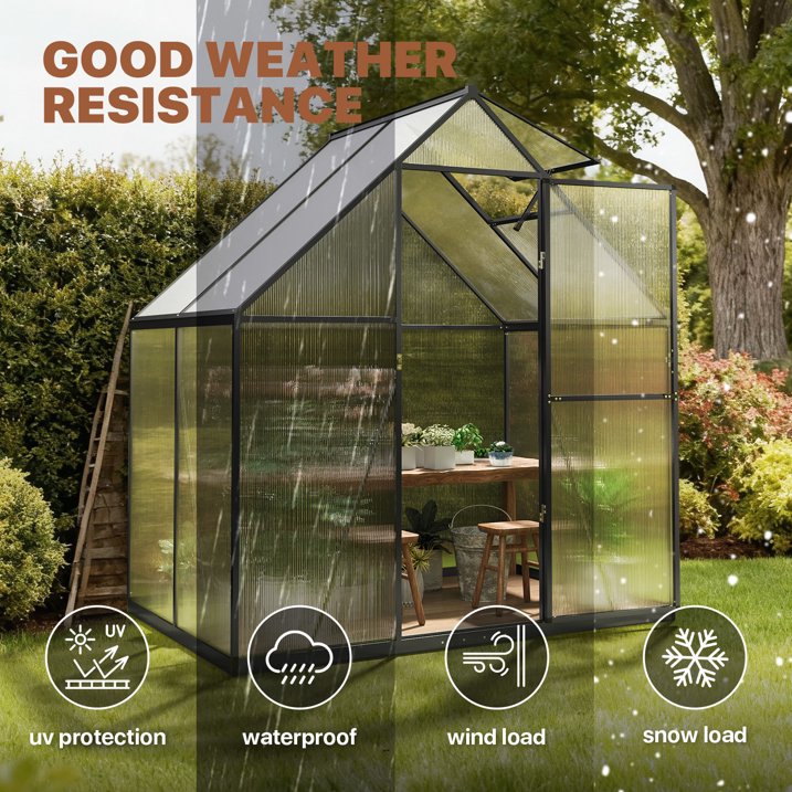 Clouddwell 4x6 FT Outdoor Greenhouse - Polycarbonate Panels & Sturdy Aluminum Frame