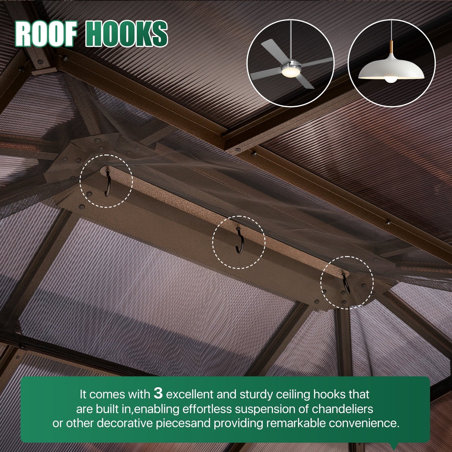 Clouddwell 10'x14' Hardtop Gazebo - Polycarbonate Double Roof with Netting & Curtains for Patio, Garden Sun Protection,Browm