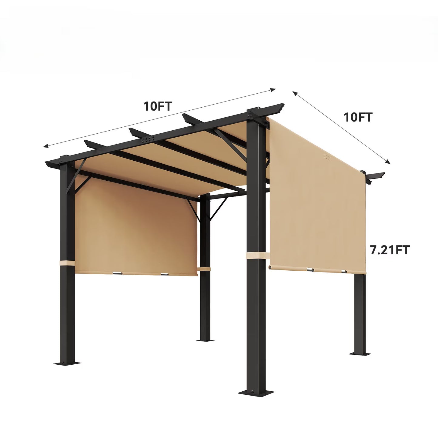 Clouddwell 10x10 ft Outdoor Pergola with Extended Canopy, Retractable Shade Pergola for Patio & Backyard, Blocks Low-Angle Sun, UV Protection, Khaki