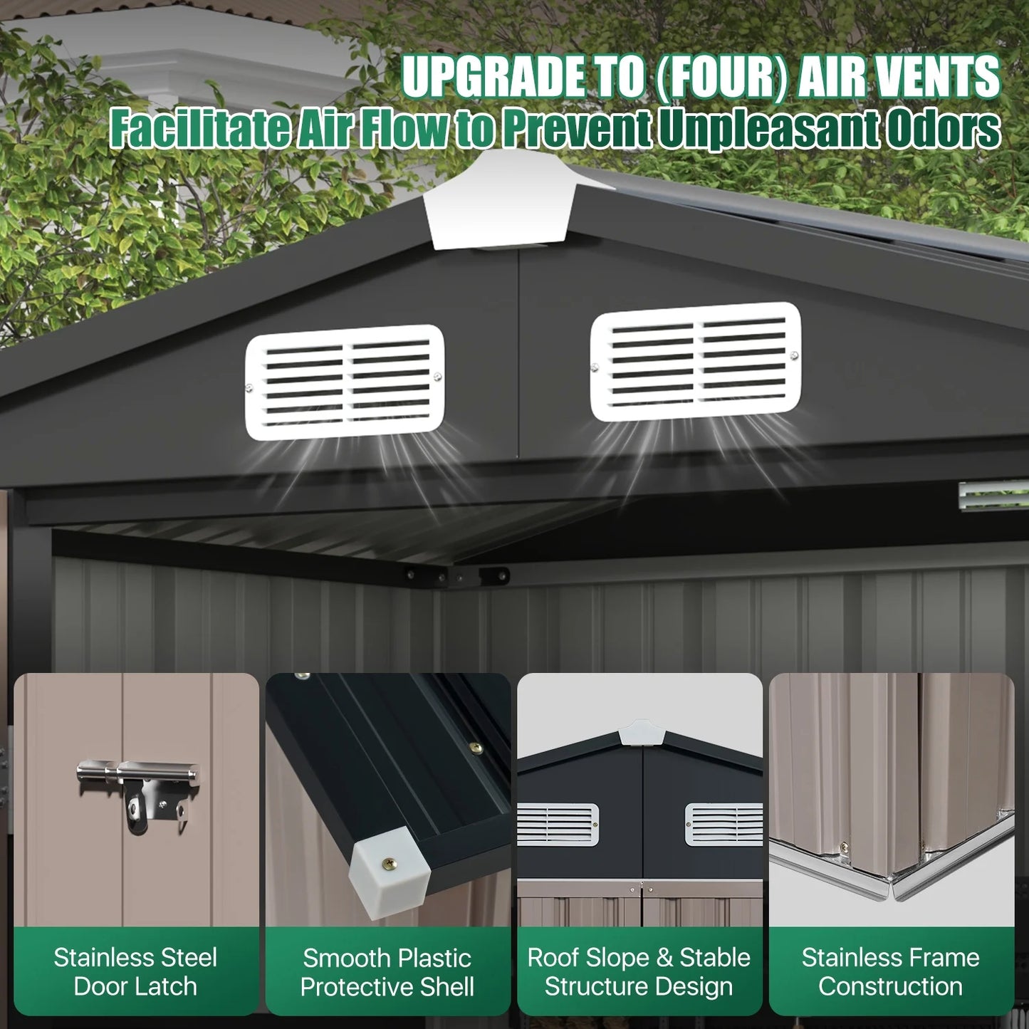 Clouddwell 6 ft. x 4 ft. Outdoor Storage Shed, Metal Garden Shed with Lockable Doors & Sloped Roof for Backyard, Patio, Poolside