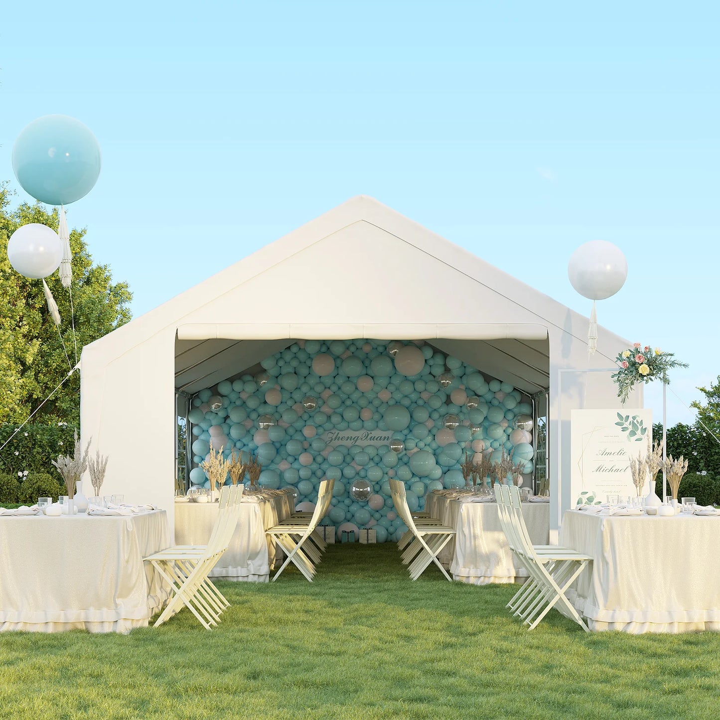 Sunmthink Wedding & Event Tent, 32x16 FT White Canopy with Removable Sidewalls, Waterproof Party Tent for Outdoor Gatherings, BBQ, Birthday, Camping