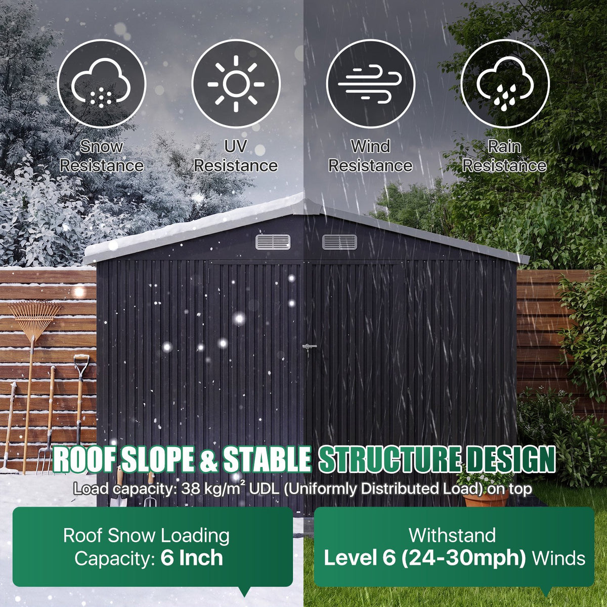 Clouddwell 10x8 FT Outdoor Metal Storage Shed with Floor (12mm PP Floor) & Double Doors for Patio, Backyard - Black