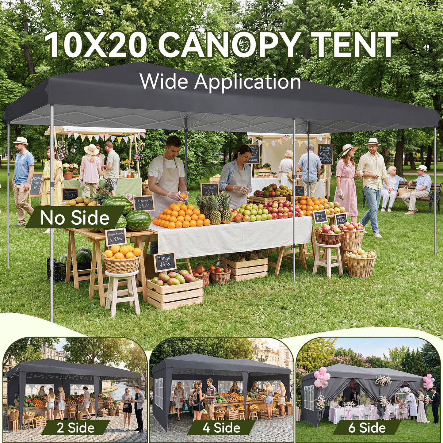 Aoxun 10x20 Pop Up Canopy Tent with 6 Removable Sidewalls, Instant Setup Party Tent Waterproof Outdoor Canopy Featuring 3 Adjustable Heights, Portable Shelter for Parties, Weddings, Commercial