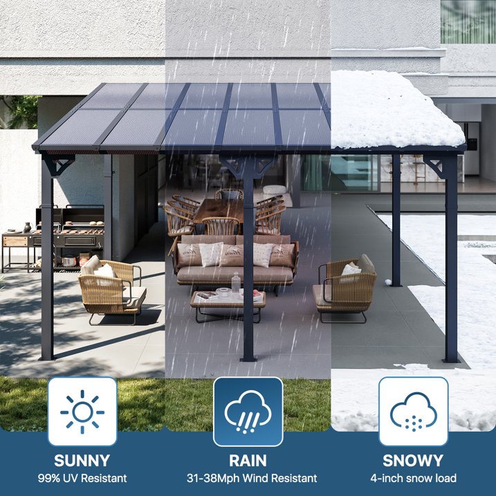 Sumnthink 10'x14' Gazebo for Patio, Gazebo Pergola with Sloped Roof, Large Wall-Mounted Heavy Duty Awnings, for Patio, Deck and Backyard