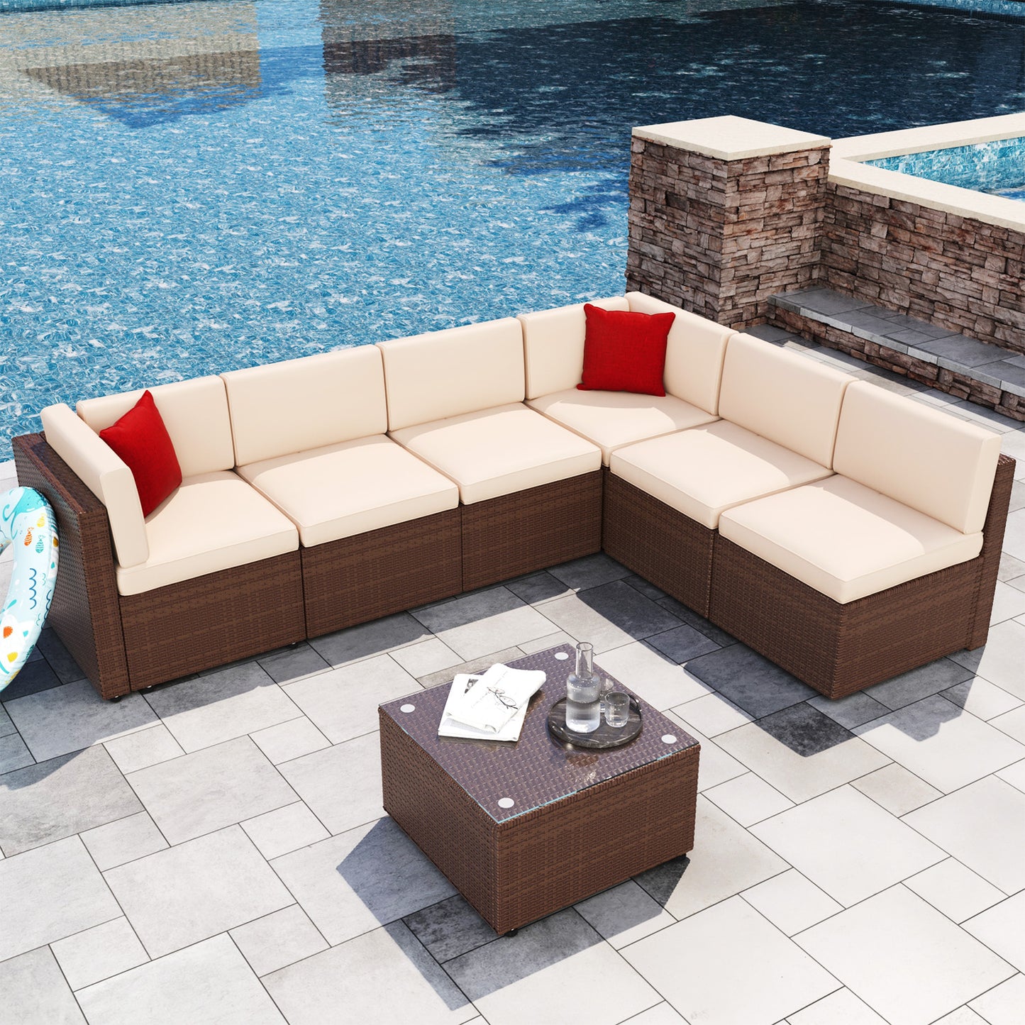 Clouddwell Laguna 6-Piece L-Shaped Rattan Sectional with Coffee Table