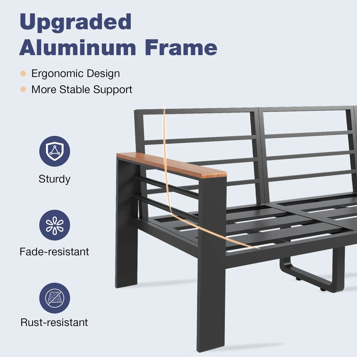 Aoxun Aluminum Outdoor Patio Furniture Set, 4 Seats Outdoor Sectional with Coffee Table (Loveseat and Single Seat 2 Pcs)