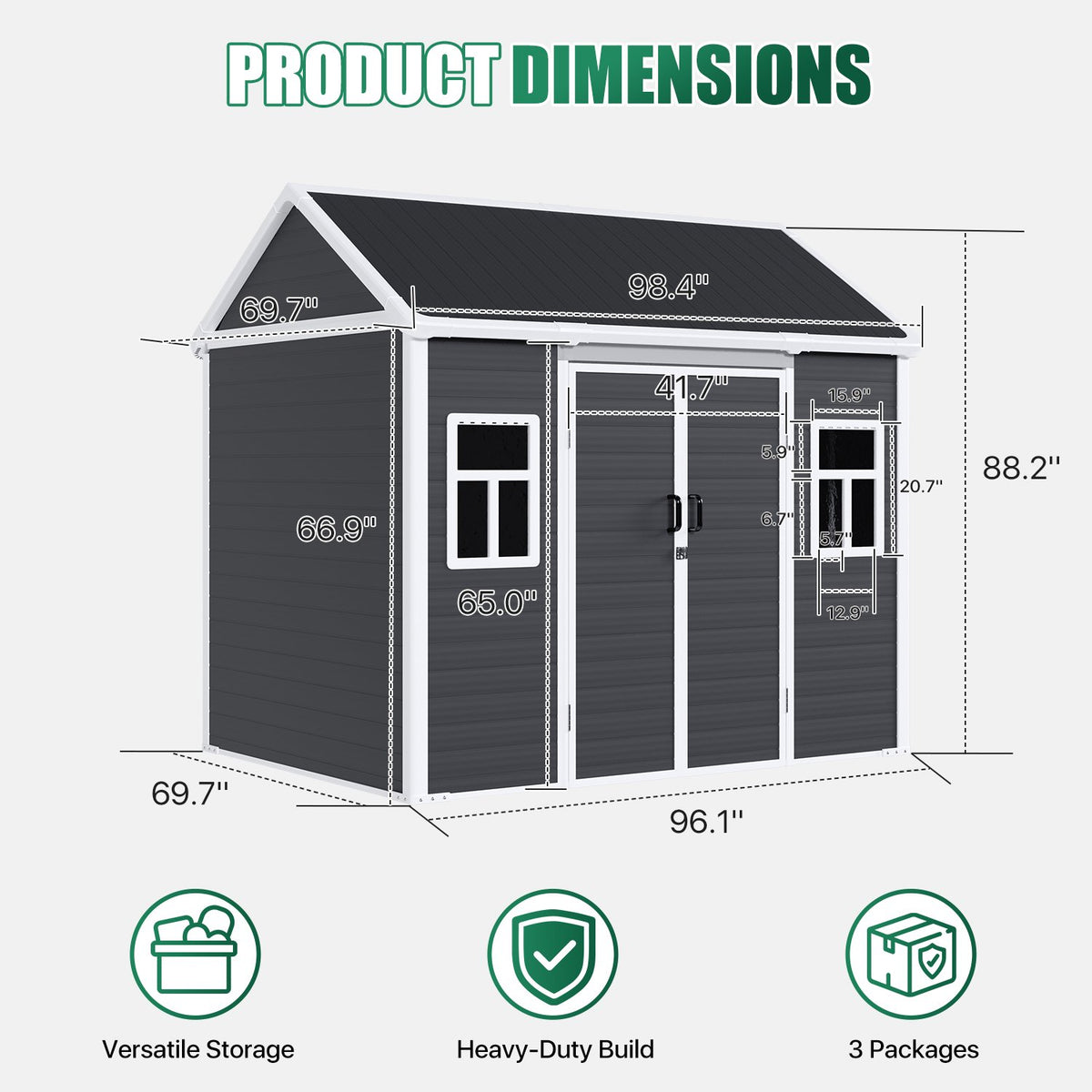 Dateyes 8 x 6 FT Resin Storage Shed, Outdoor Shed with Floor & Window, All-Weather Heavy Duty Plastic Shed for Backyard, Garden, Patio, Black