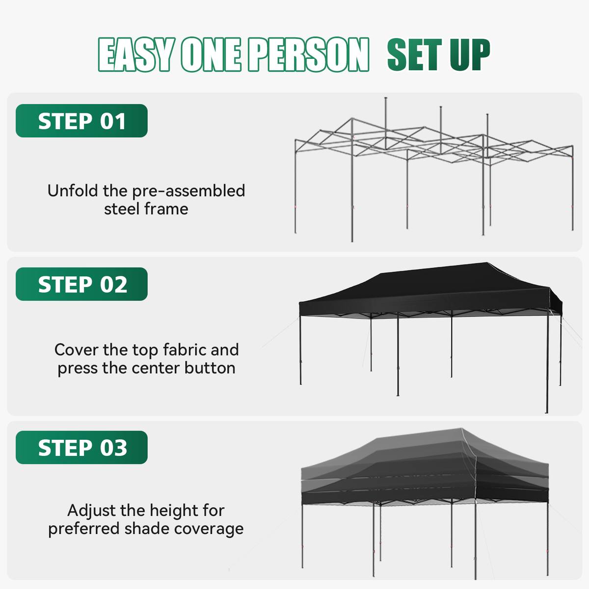 Dateyes 10x20FT Pop Up Canopy, Outdoor Canopy Tent with Carry Bag, Easy Setup Portable Instant Canopy with 4 Sandbags and 12 Stakes for Outdoor Events, Commercial, Beach, Backyard, Lawn, Black
