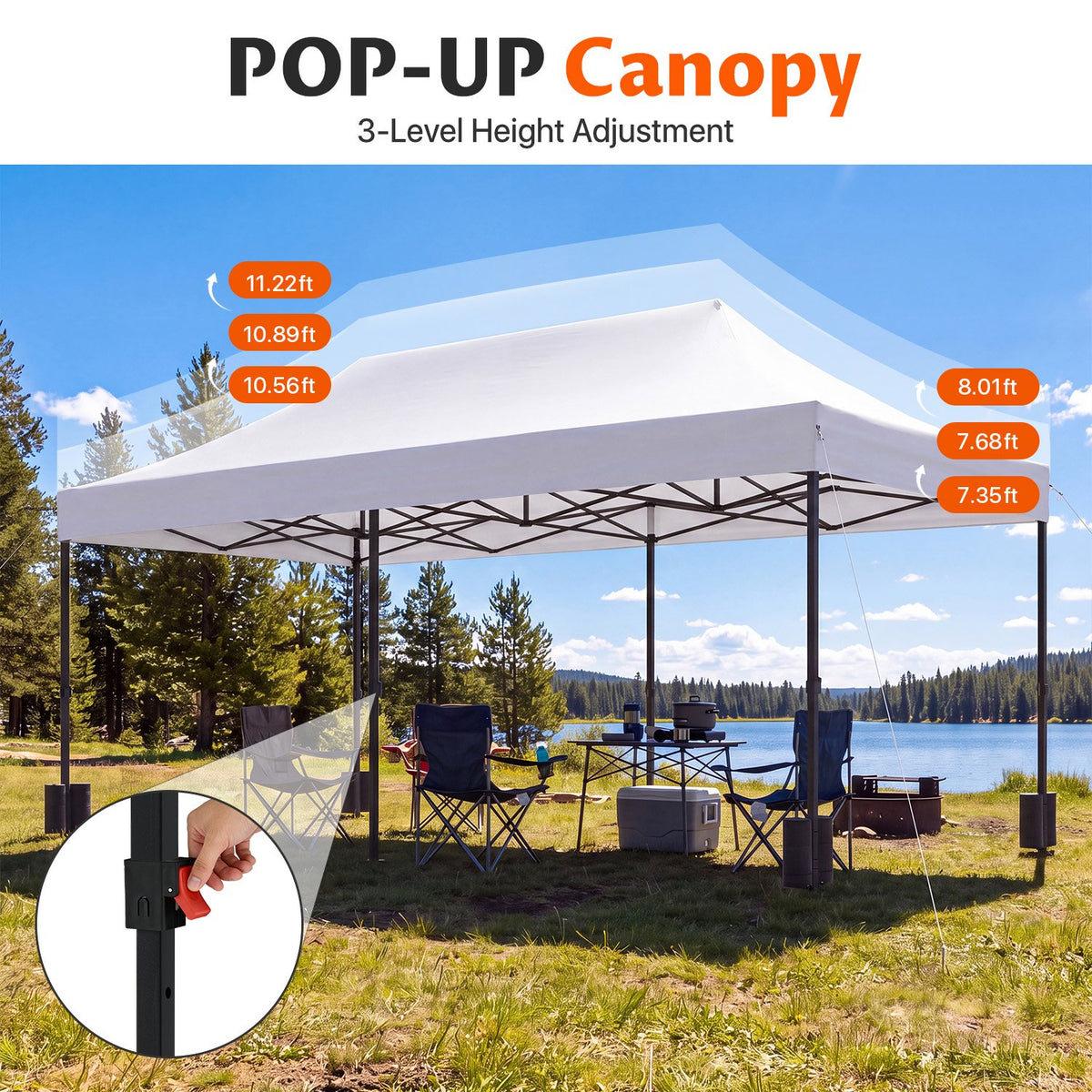 Dateyes 10x20FT Heavy Duty Pop Up Canopy Tent, Waterproof All Season Instant Tent for Outdoor Weddings & Party, Portable Event Tent with Roller Bag, White