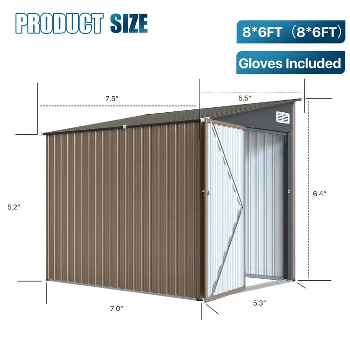 Sunmthink 7'x5.5' Lean to Shed with Side Door Waterproof Utility Shed with Sloped Roof, Lockable Door, Brown