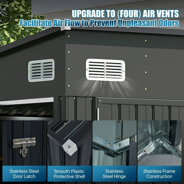 Sunmthink 10' x 8' Metal Storage Shed with Triple Doors, Lockable Lean-to Design & Vents, Black