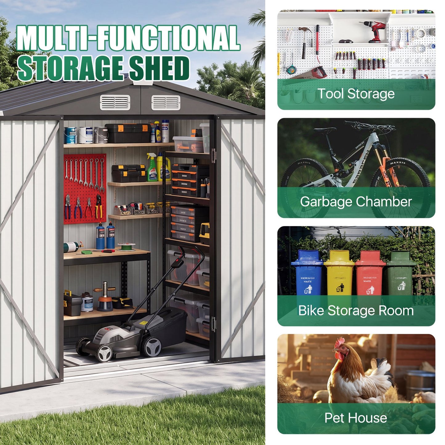 Clouddwell 6.2x4 ft. Metal Storage Shed with Base, Galvanized Steel Outdoor Garden Shed (Black)
