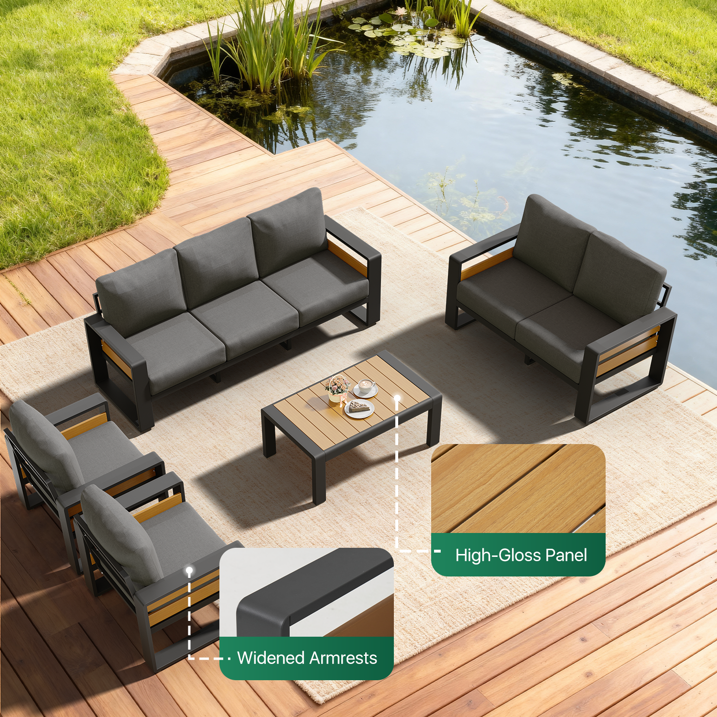 7-Seats Aluminum Patio Furniture Set, Outdoor Metal Sofa Conversation Set with Coffee Table for Pool Garden Porch Backyard, Dark Gray