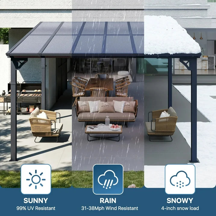 Sumnthink 10'x12' Gazebo for Patio, Gazebo Pergola with Sloped Roof, Large Wall-Mounted Heavy Duty Awnings, for Patio, Deck and Backyard