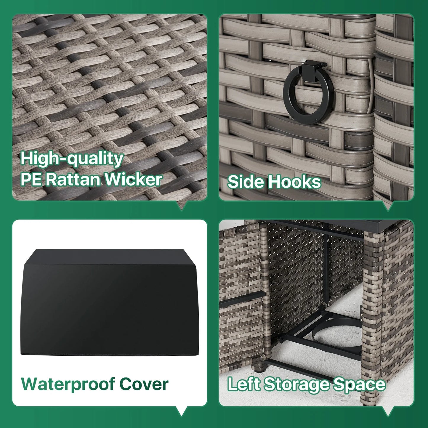 Clouddwell 12 Piece Patio Furniture Set with 44” Fire Pit Table Wicker Rattan Patio Conversation Set Outdoor Sectional Sofa Set with Coffee Table and Blue Cushions(Waterproof Cover Included)