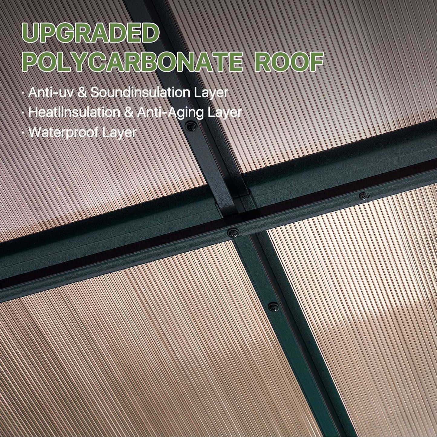 Clouddwell 10'x 10' Wall-Mounted Gazebo Pergola with Aluminum Top Frame & Polycarbonate Panel, Large Heavy-Duty Awnings for Backyard Black