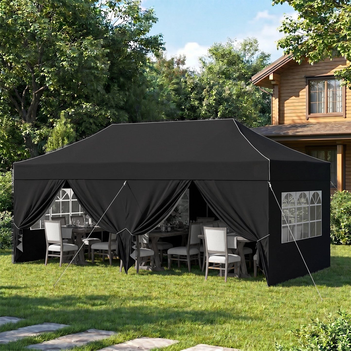 Clouddwell 10'x20' Pop Up Canopy Tent with 6 Removable Sidewalls, Adjustable Height Instant Outdoor Canopy, Portable Sun Shade Shelter with 4 Sandbags, Easy Setup for Parties, Camping, Events, Black
