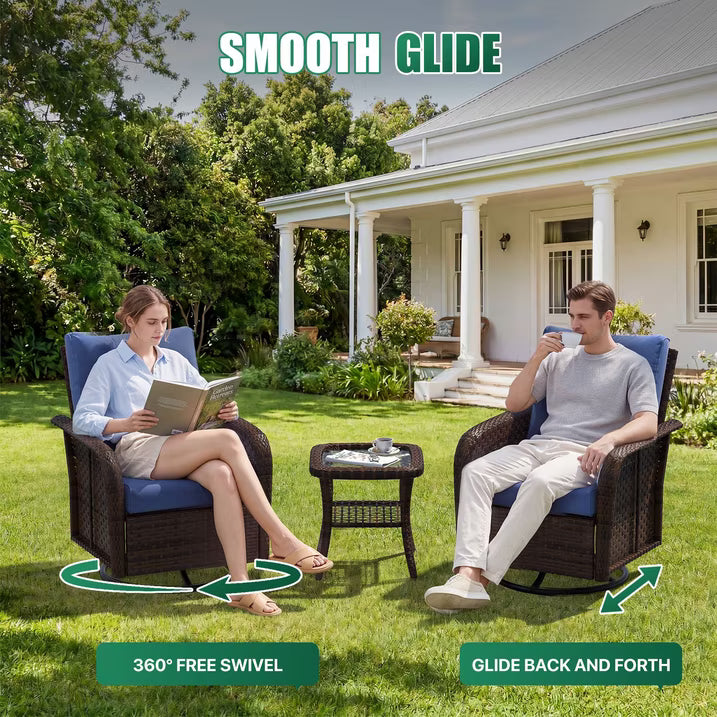 Dateyes 6-Piece Patio Furniture Set, High Back Swivel Rocker Chairs with Thick Cushions, Wicker Rattan Outdoor Sectional Sofa with Ottoman, Blue